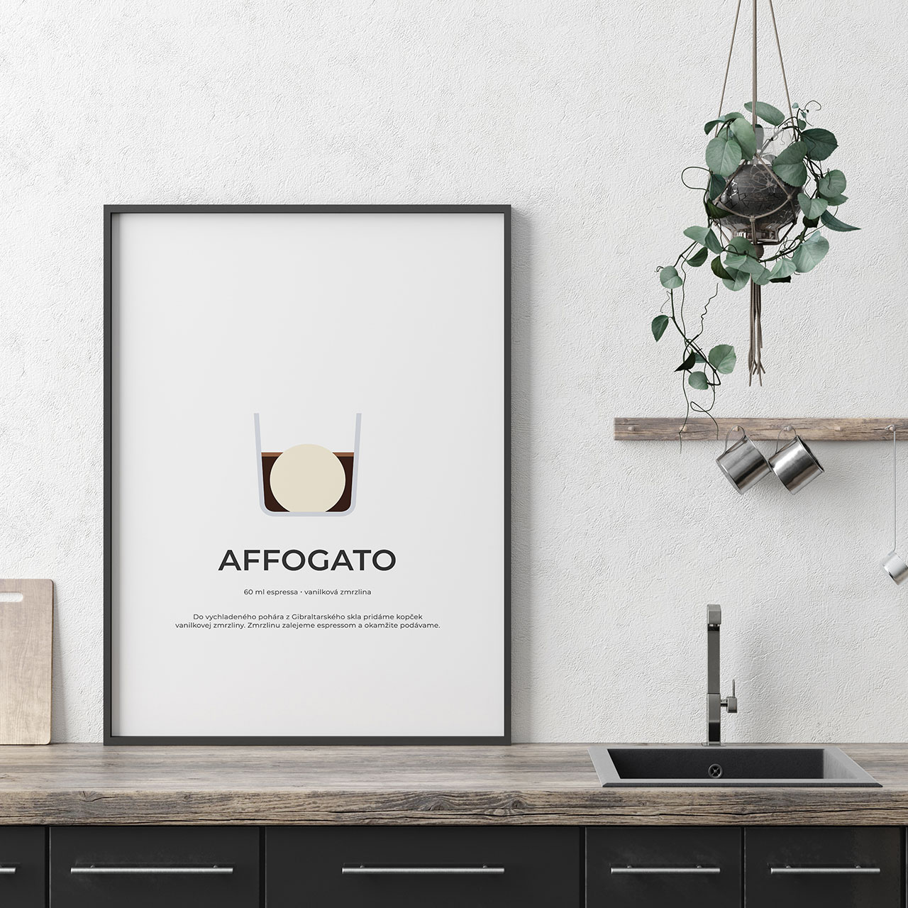 AFFOGATO, minimalistický print biely
