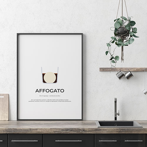 AFFOGATO, minimalistický print biely