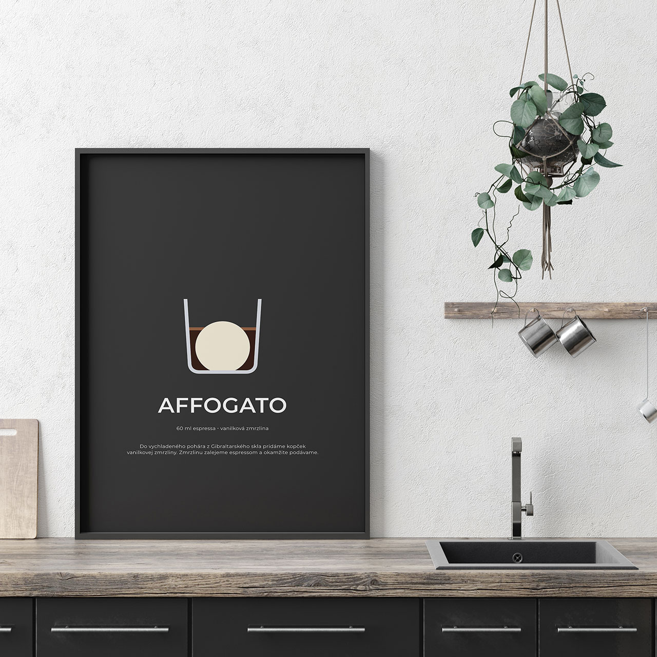 AFFOGATO, minimalistický print čierny