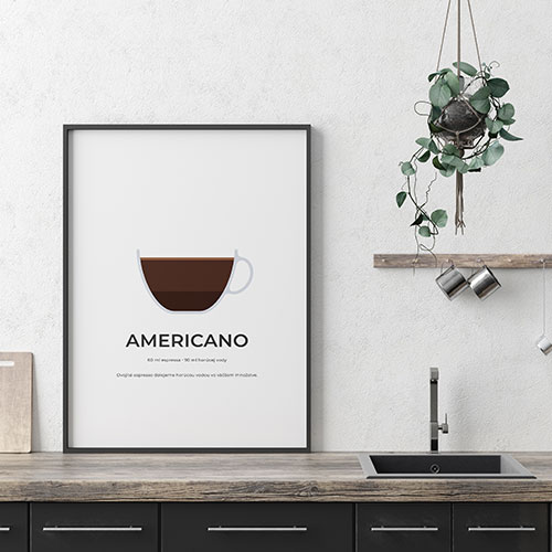 AMERICANO, minimalistický print biely