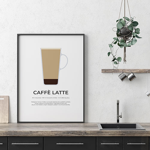 CAFFÉ LATTE, minimalistický print biely