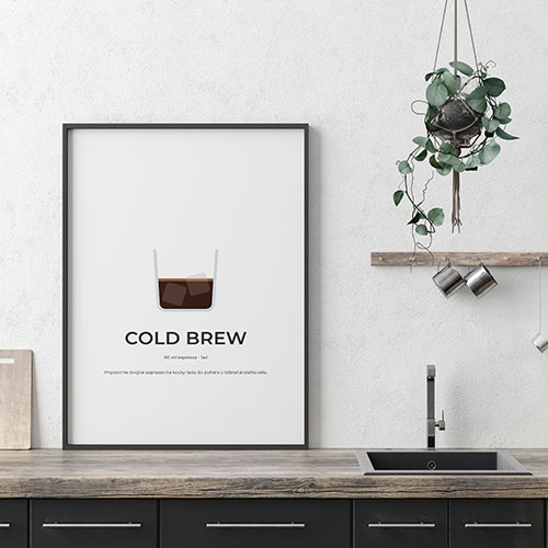 COLD BREW, minimalistický print biely