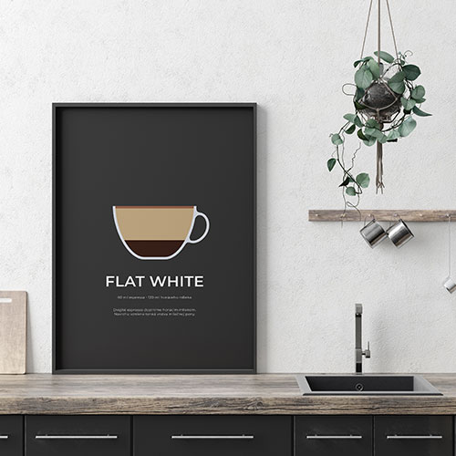 FLAT WHITE, minimalistický print čierny