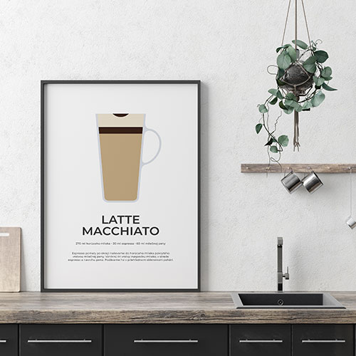 LATTE MACCHIATO, minimalistický print biely