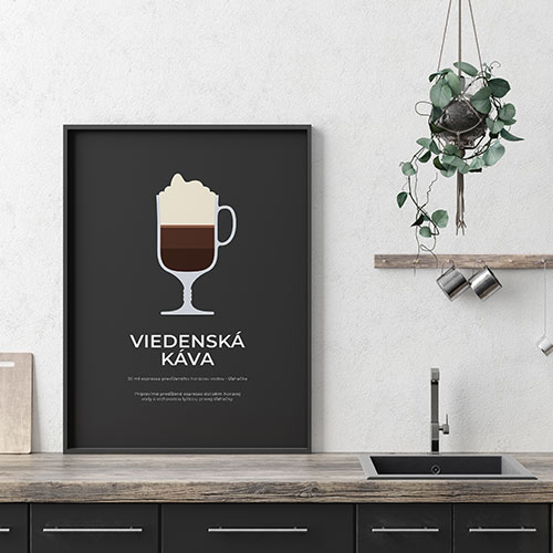 VIEDENSKÁ KÁVA, minimalistický print čierny