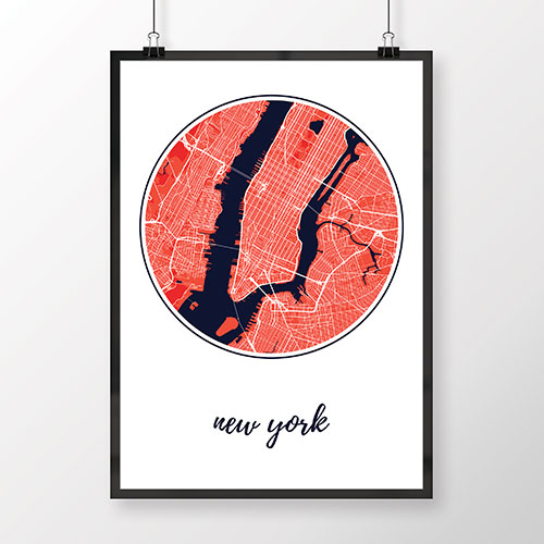 NEW YORK, okrúhly, červený