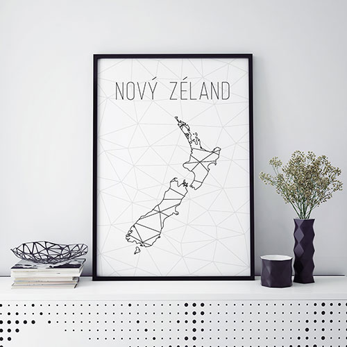 NOVÝ ZÉLAND, minimalistická mapa